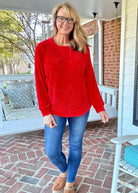 Chenille Crew Neck Sweater - Red | Zenana - sweater - Jimberly's Boutique - Olive Branch - Mississippi