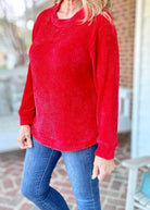 Chenille Crew Neck Sweater - Red | Zenana - sweater - Jimberly's Boutique - Olive Branch - Mississippi