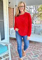 Chenille Crew Neck Sweater - Red | Zenana - sweater - Jimberly's Boutique - Olive Branch - Mississippi