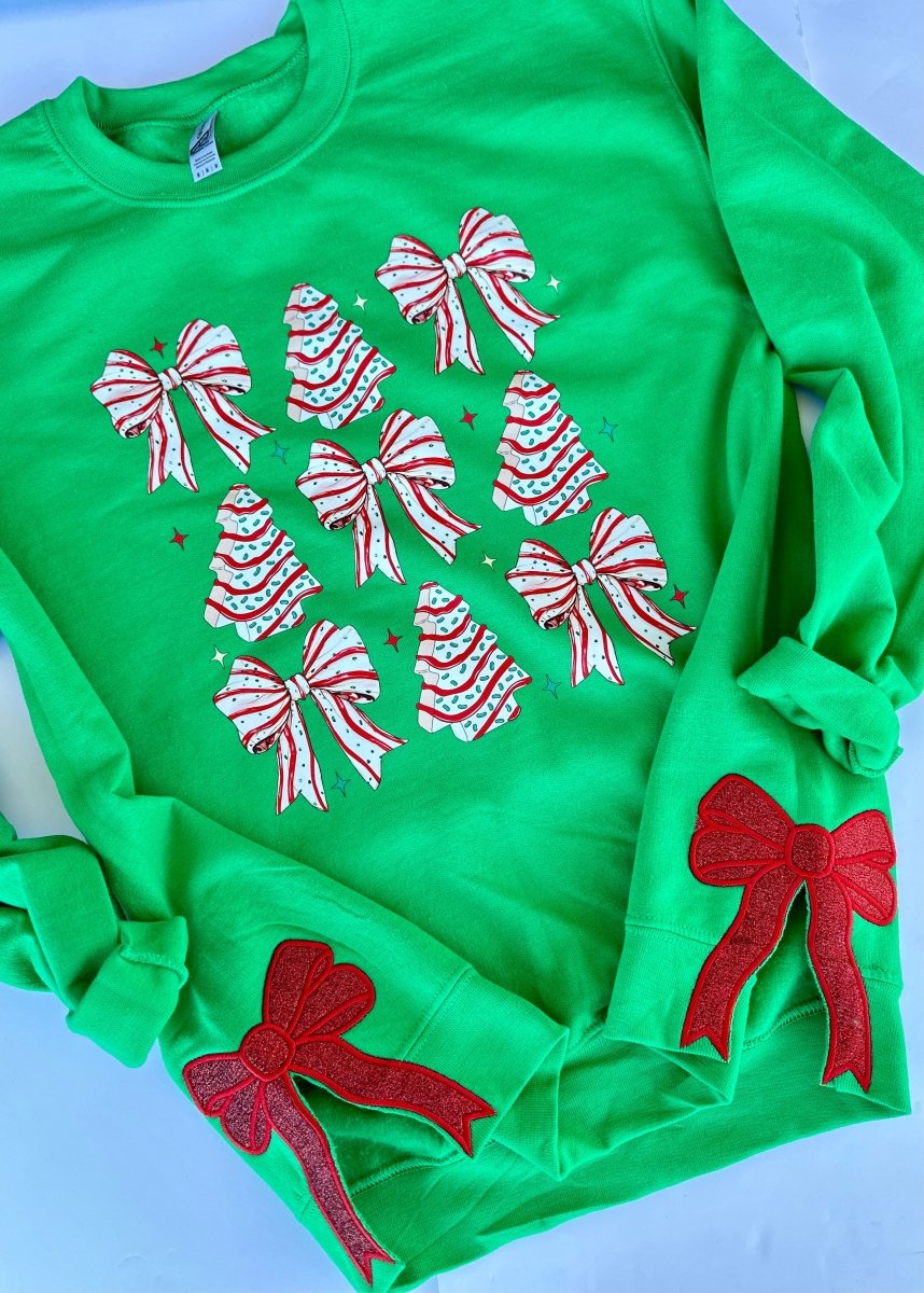 Christmas Cake and Bows Side Glitter Applique' Sweatshirt - Sweatshirt - Jimberly's Boutique - Olive Branch - Mississippi