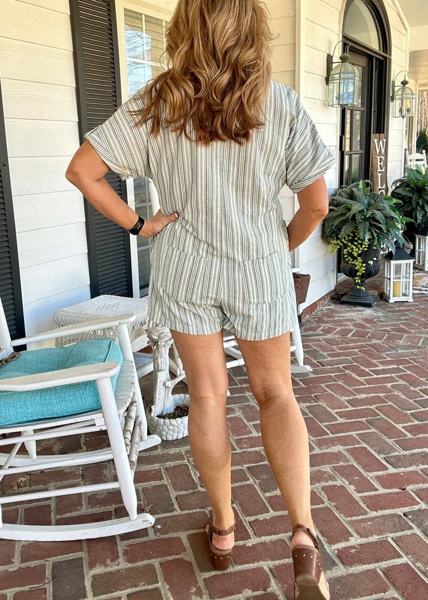 Collared Romper with Pockets - Green - romper - Jimberly's Boutique - Olive Branch - Mississippi