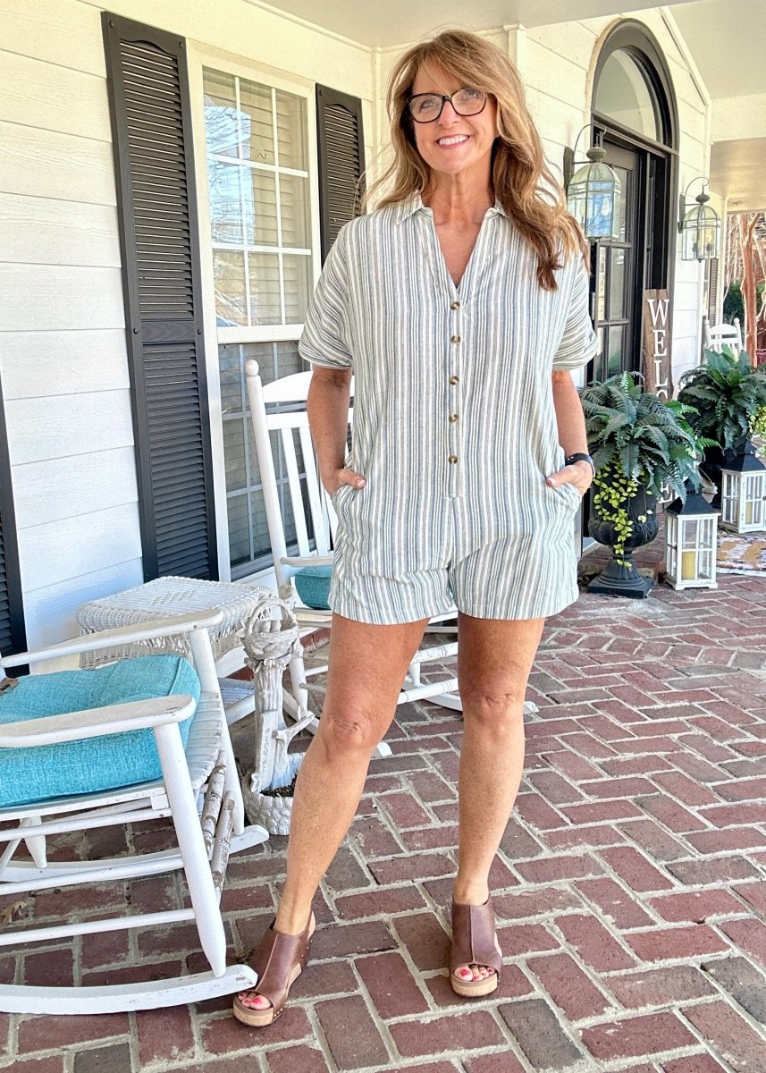 Collared Romper with Pockets - Green - romper - Jimberly's Boutique - Olive Branch - Mississippi