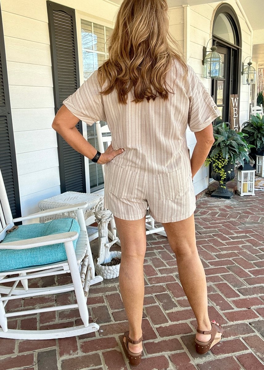 Collared Romper with Pockets - Taupe - romper - Jimberly's Boutique - Olive Branch - Mississippi