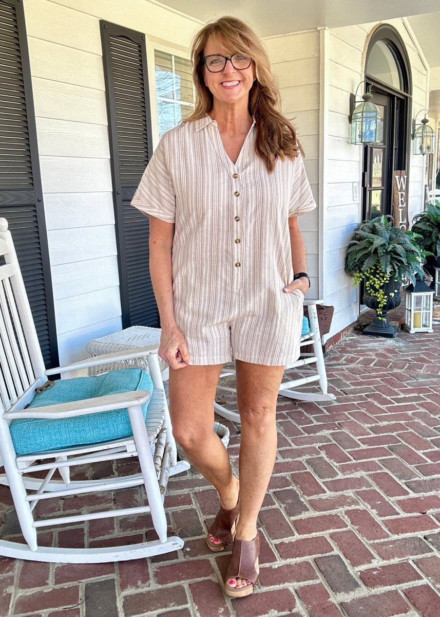 Collared Romper with Pockets - Taupe - romper - Jimberly's Boutique - Olive Branch - Mississippi