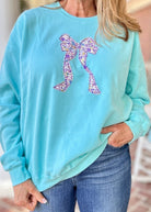 Coquette Bow Applique' Sweatshirt - Purist Blue w/Purple Floral - Jimberly's Boutique - Olive Branch - Mississippi