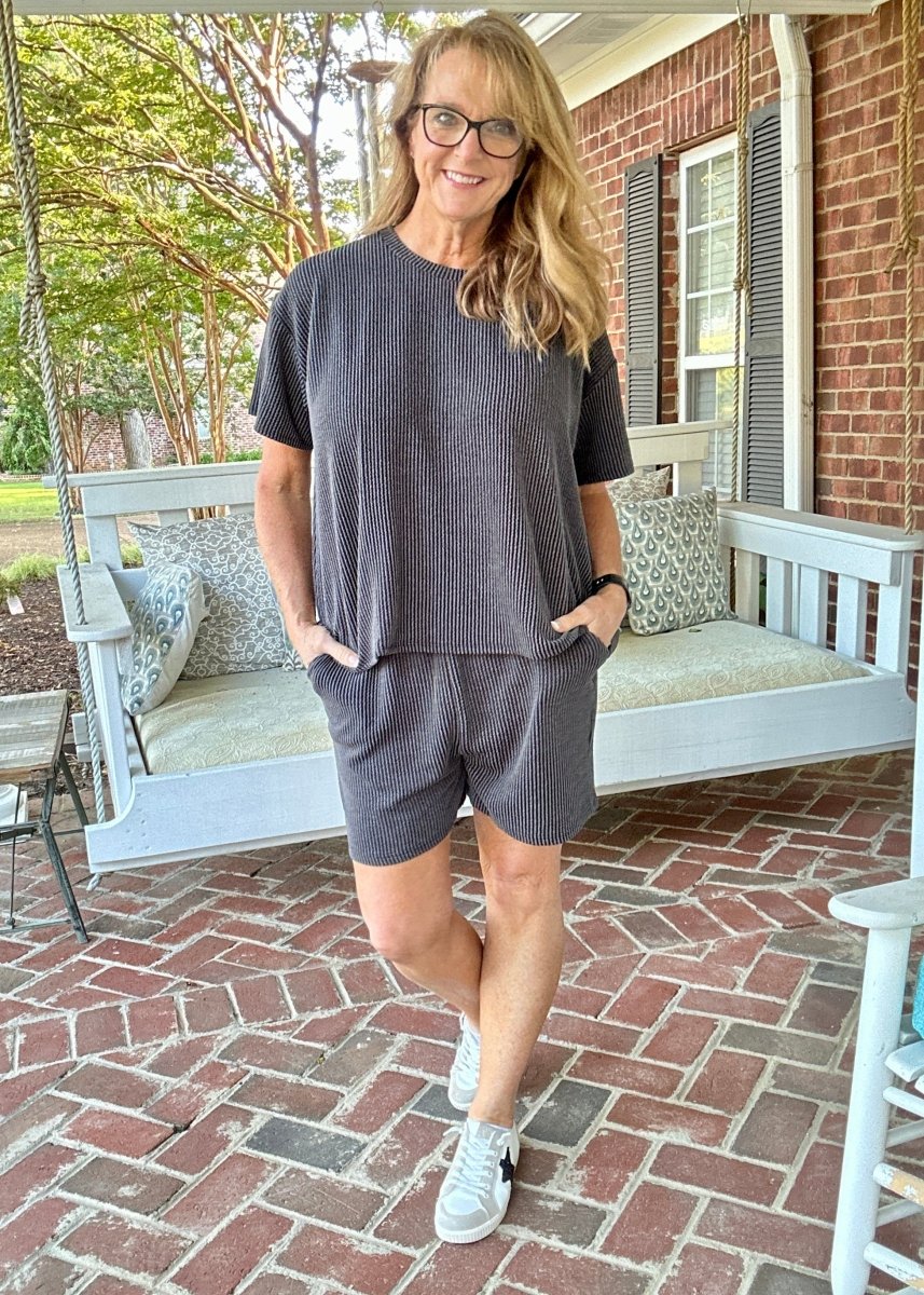 Corded Rib Short Set - Charcoal - Jimberly's Boutique - Olive Branch - Mississippi