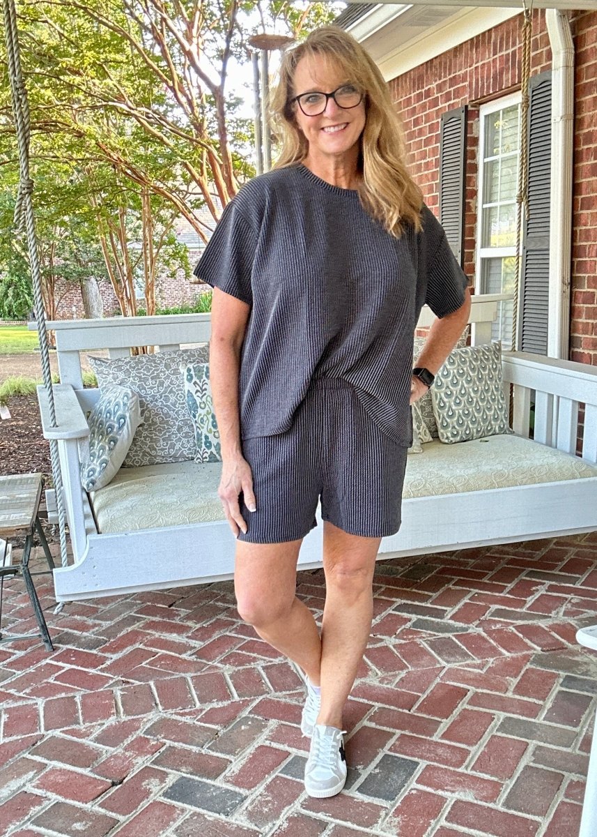 Corded Rib Short Set - Charcoal - Jimberly's Boutique - Olive Branch - Mississippi