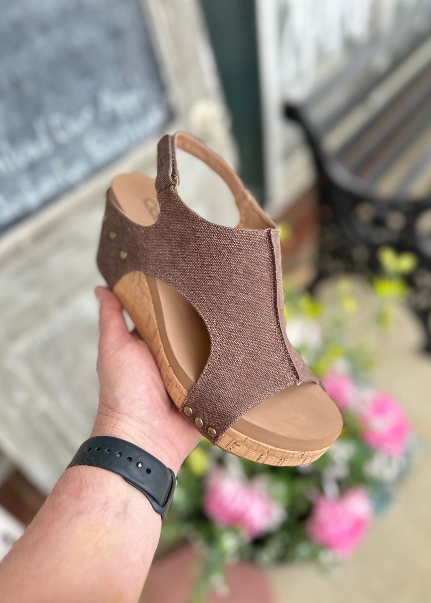 Corkys Carley Wedges | Brown Washed Canvas - Corky Carley Wedges -Jimberly's Boutique-Olive Branch-Mississippi