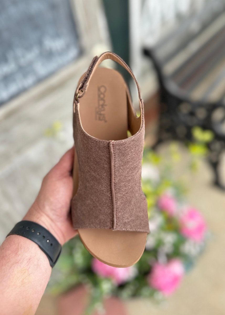 Corkys Carley Wedges | Brown Washed Canvas - Corky Carley Wedges -Jimberly's Boutique-Olive Branch-Mississippi