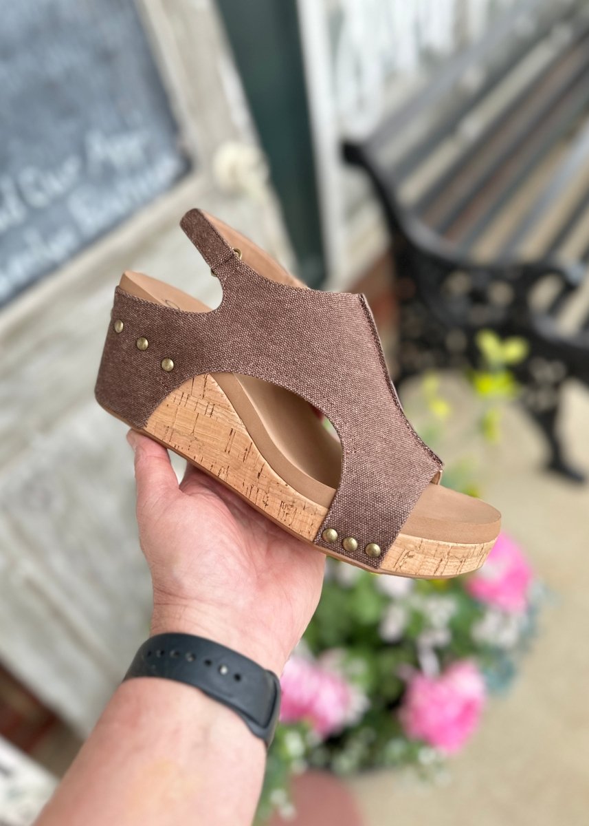 Corkys Carley Wedges | Brown Washed Canvas - Corky Carley Wedges -Jimberly's Boutique-Olive Branch-Mississippi