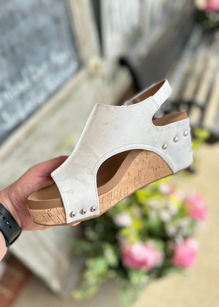 Corkys | Carley Wedges | White Metallic - Corky Carley Wedges -Jimberly's Boutique-Olive Branch-Mississippi