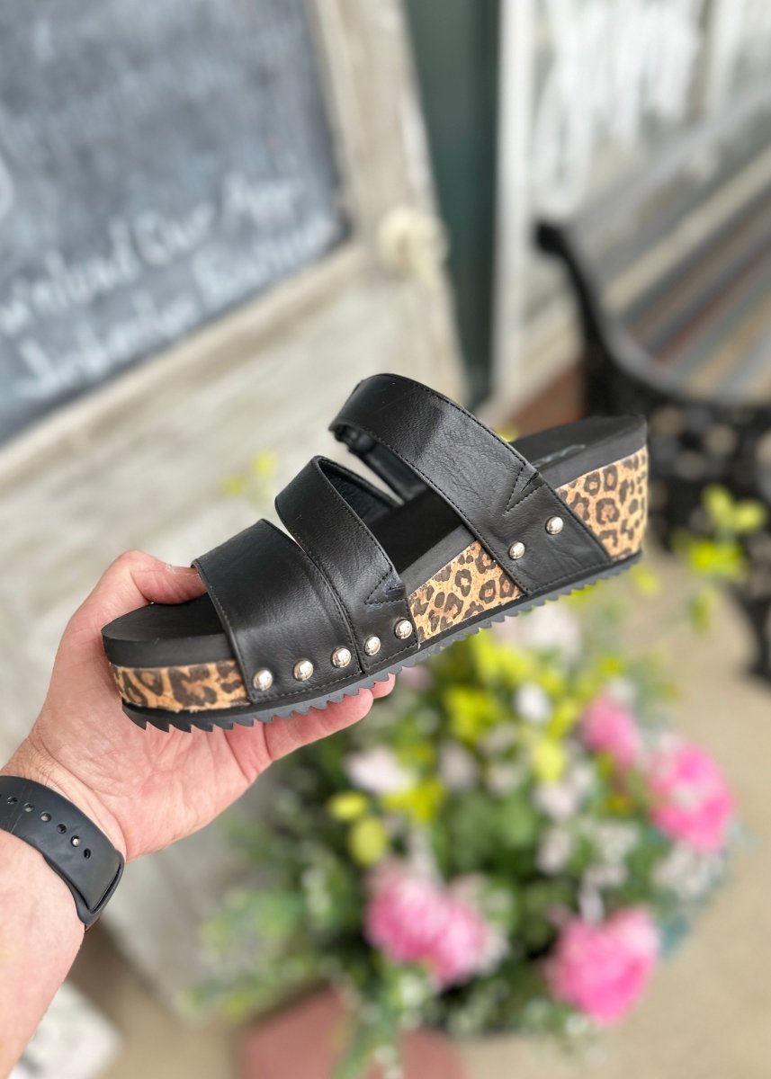 Corkys Wedge Sandals | Voyage | Black Smooth Leopard - Corkys Wedge Sandals -Jimberly's Boutique-Olive Branch-Mississippi