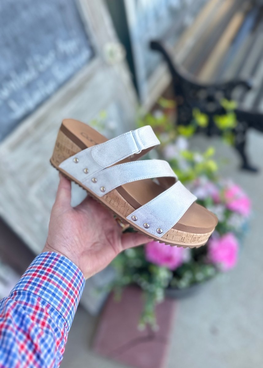 Corkys Wedge Sandals | Voyage | Silver - Corkys Wedge Sandals - Jimberly's Boutique - Olive Branch - Mississippi