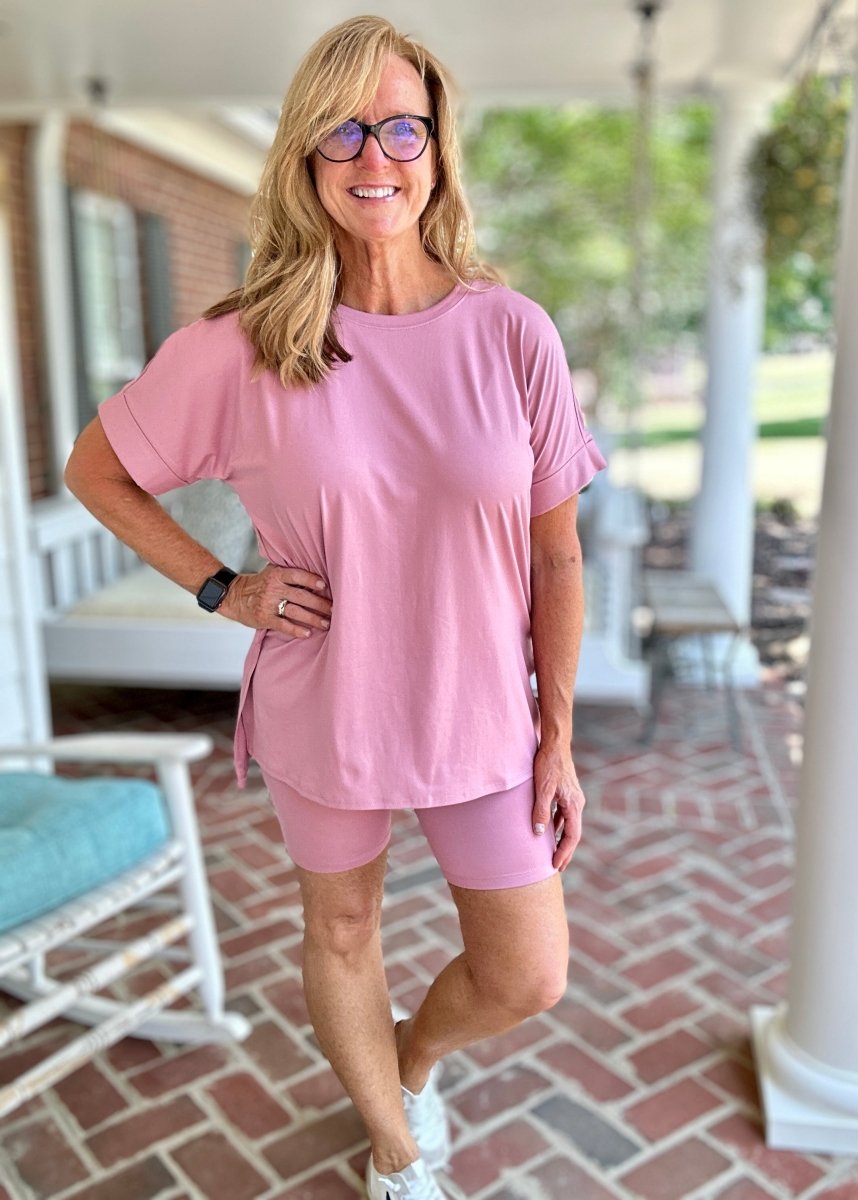 Crew Neck Biker Set - Lt Rose - Jimberly's Boutique - Olive Branch - Mississippi