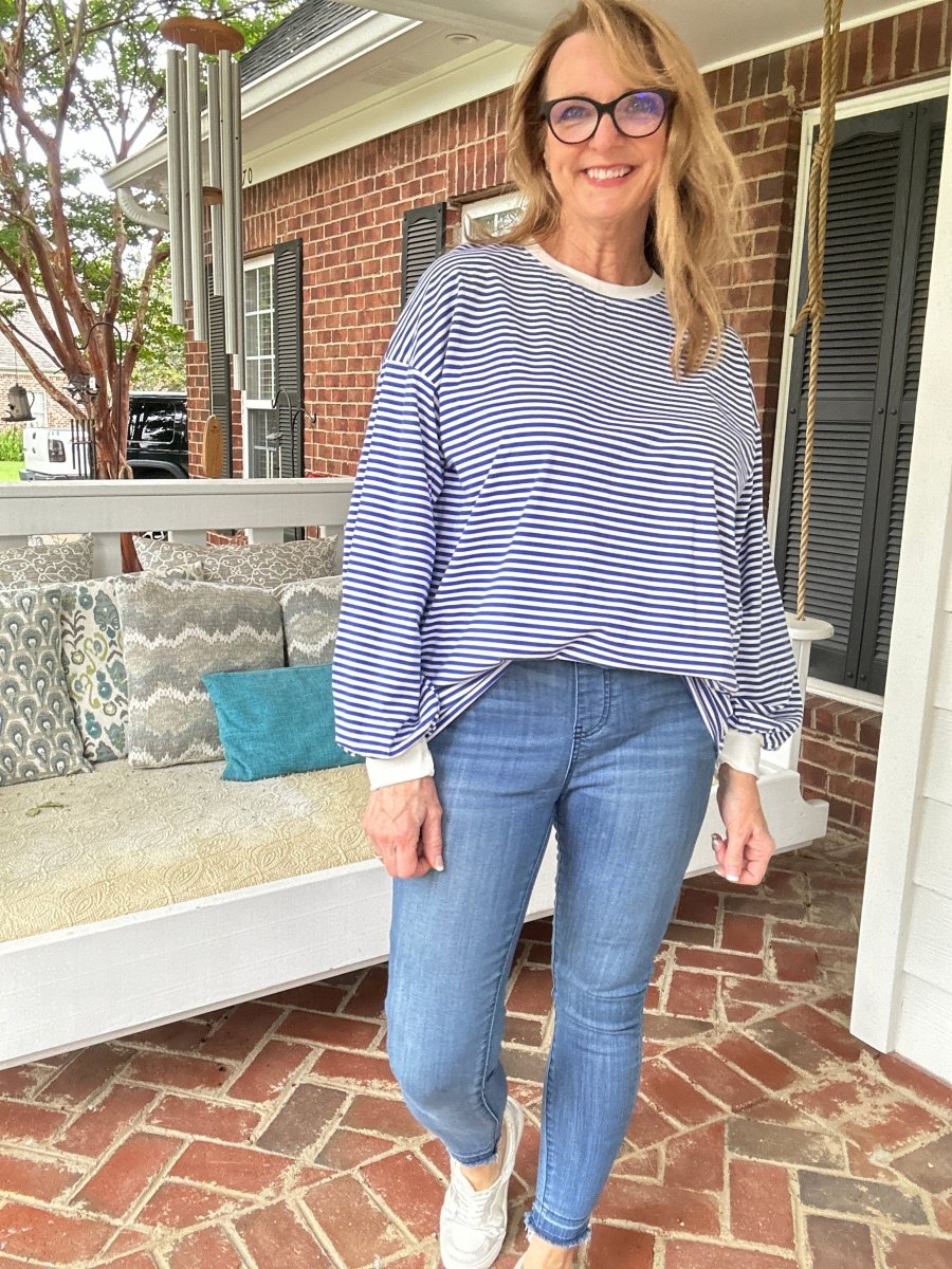 Debbie Faye Stripe Long Sleeve Top - Blue - Jimberly's Boutique - Olive Branch - Mississippi