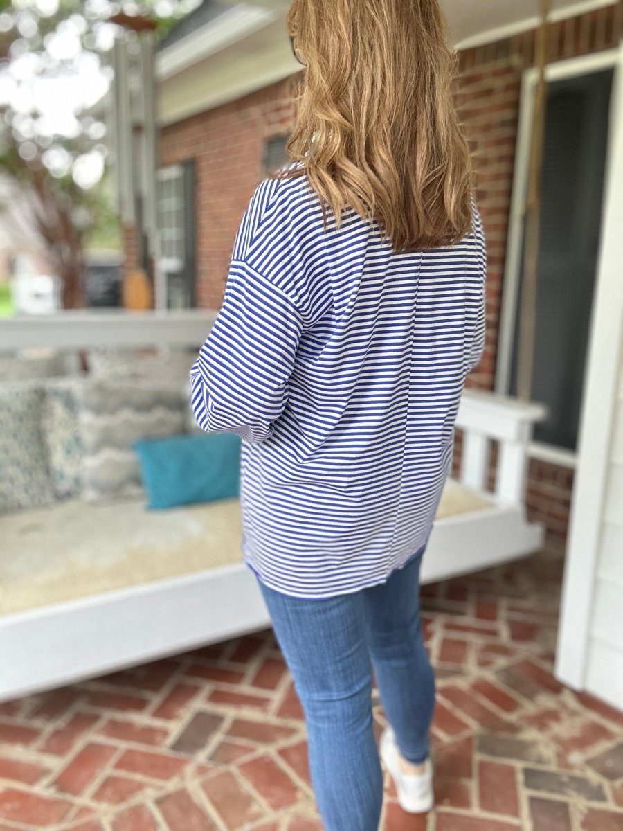 Debbie Faye Stripe Long Sleeve Top - Blue - Jimberly's Boutique - Olive Branch - Mississippi