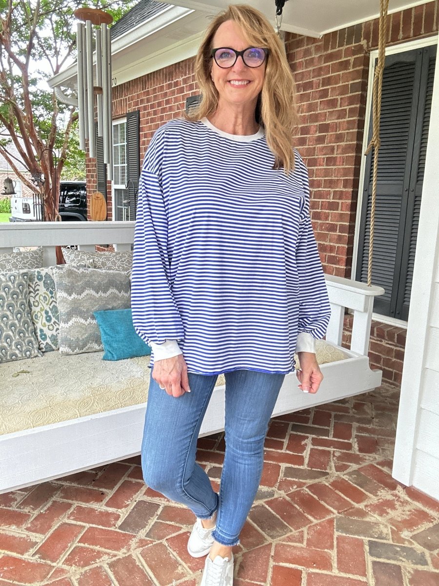 Debbie Faye Stripe Long Sleeve Top - Blue - Jimberly's Boutique - Olive Branch - Mississippi