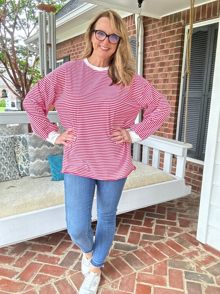 Debbie Faye Stripe Long Sleeve Top - Red - Jimberly's Boutique - Olive Branch - Mississippi