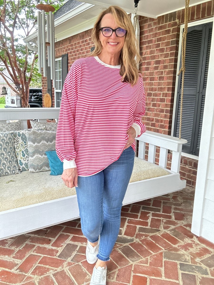 Debbie Faye Stripe Long Sleeve Top - Red - Jimberly's Boutique - Olive Branch - Mississippi