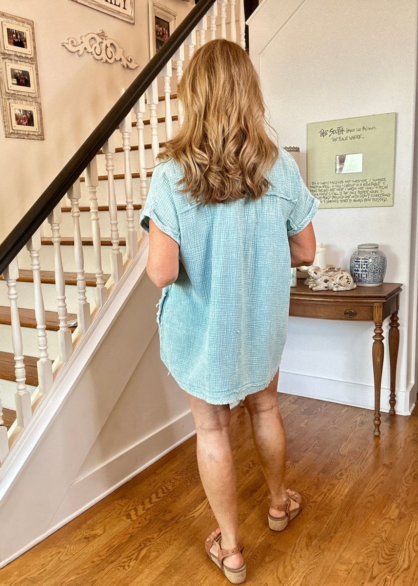 Dusty Teal Gauze Dress - Zenana - Olive Branch, MS - Casual Dress - Jimberly's Boutique - Olive Branch - Mississippi