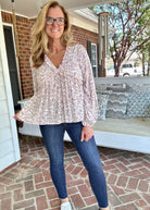 Easel Floral Printed Long Sleeve Top - Natural - Shirts & Tops - Jimberly's Boutique - Olive Branch - Mississippi