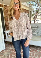 Easel Floral Printed Long Sleeve Top - Natural - Shirts & Tops - Jimberly's Boutique - Olive Branch - Mississippi