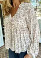 Easel Floral Printed Long Sleeve Top - Natural - Shirts & Tops - Jimberly's Boutique - Olive Branch - Mississippi