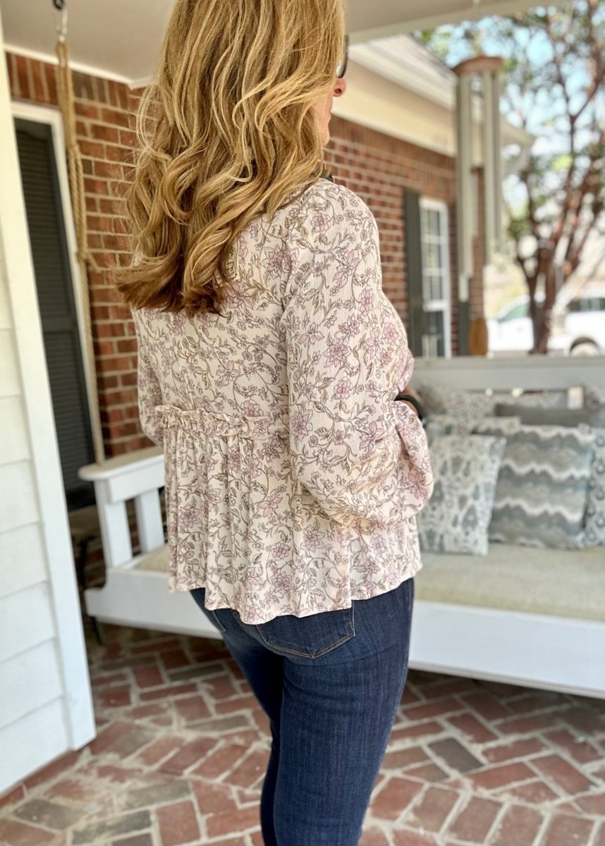 Easel Floral Printed Long Sleeve Top - Natural - Shirts & Tops - Jimberly's Boutique - Olive Branch - Mississippi