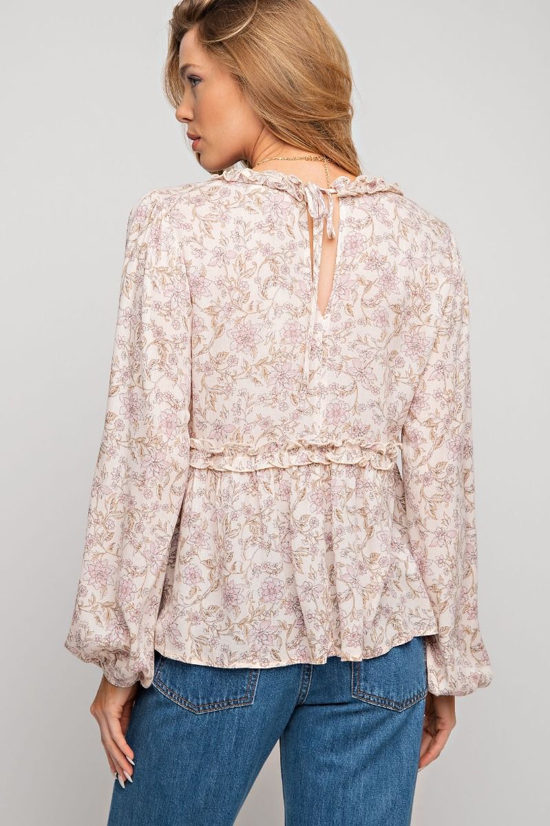 Easel Floral Printed Long Sleeve Top - Natural - Shirts & Tops - Jimberly's Boutique - Olive Branch - Mississippi