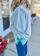 Embroidered Mama Sweatshirt Tan/Teal with Glitter Side Bows - Jimberly's Boutique - Olive Branch - Mississippi