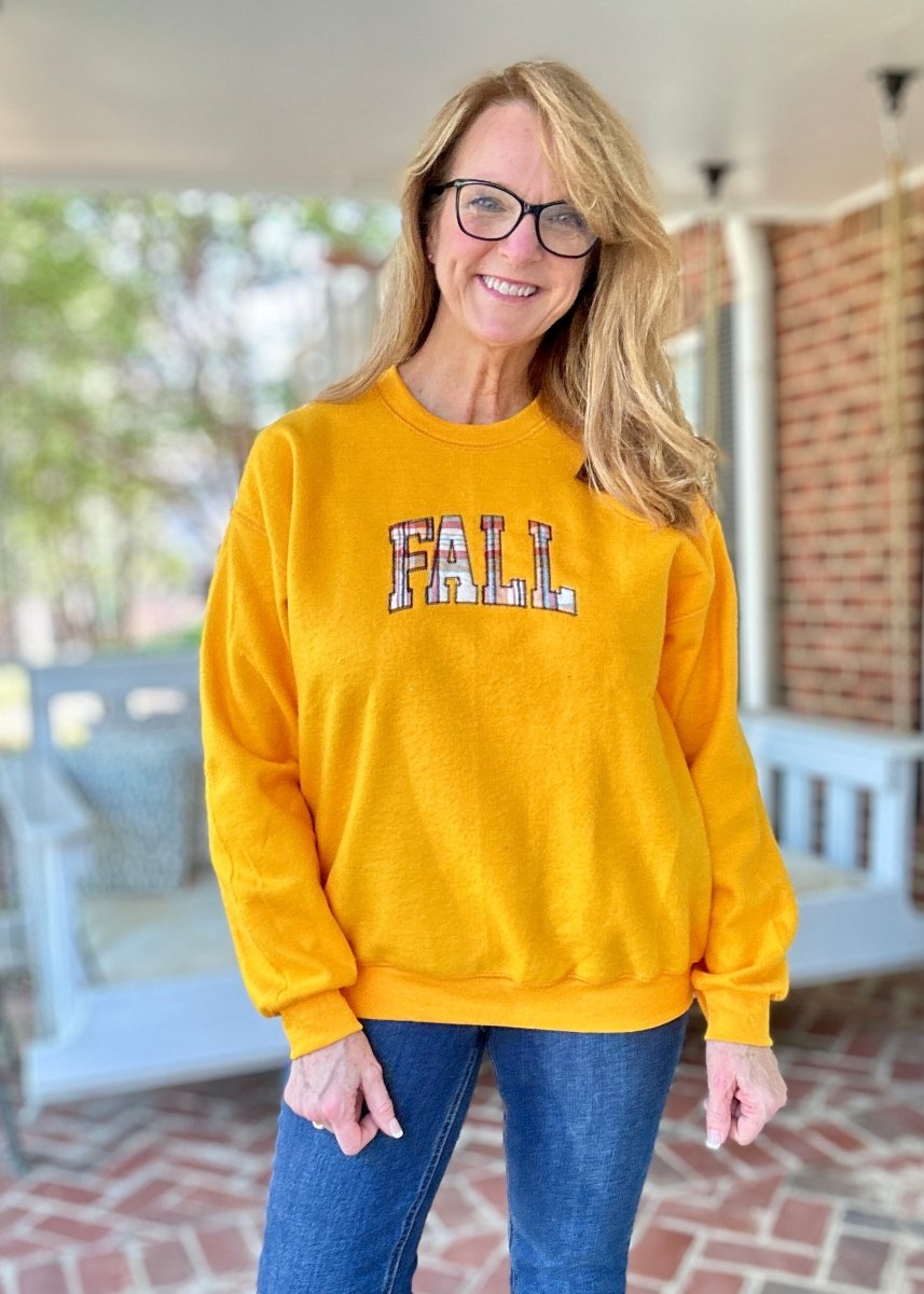 FALL Plaid Applique' Reversed Crewneck Sweatshirt - Jimberly's Boutique - Olive Branch - Mississippi