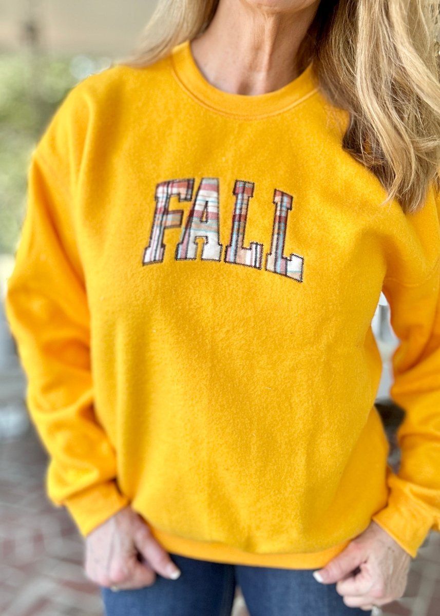 FALL Plaid Applique' Reversed Crewneck Sweatshirt - Jimberly's Boutique - Olive Branch - Mississippi