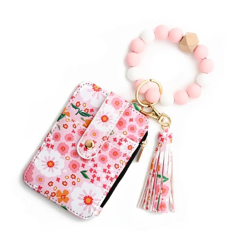 Floral Wallet w/Beaded Wristlet Keychain - keychain wallet - Jimberly's Boutique - Olive Branch - Mississippi