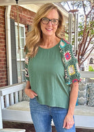 Forest Green Crochet Sleeve Top | Umgee - Umgee Top - Jimberly's Boutique - Olive Branch - Mississippi