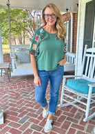 Forest Green Crochet Sleeve Top | Umgee - Umgee Top - Jimberly's Boutique - Olive Branch - Mississippi