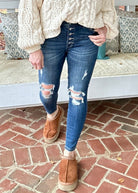 Franklin Distressed Hi Rise Button Fly Skinny | Judy Blue Jeans | Dark Wash - Judy Blue Jeans - Jimberly's Boutique - Olive Branch - Mississippi