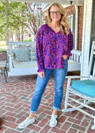 French Blue Print Long Sleeve Top | Umgee - Umgee Top - Jimberly's Boutique - Olive Branch - Mississippi