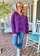 French Blue Print Long Sleeve Top | Umgee - Umgee Top - Jimberly's Boutique - Olive Branch - Mississippi