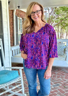 French Blue Print Long Sleeve Top | Umgee - Umgee Top - Jimberly's Boutique - Olive Branch - Mississippi