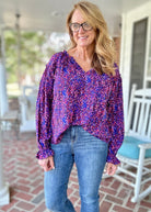 French Blue Print Long Sleeve Top | Umgee - Umgee Top - Jimberly's Boutique - Olive Branch - Mississippi