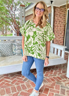 Green Mix Balloon Sleeve Top | Umgee - Jimberly's Boutique - Olive Branch - Mississippi