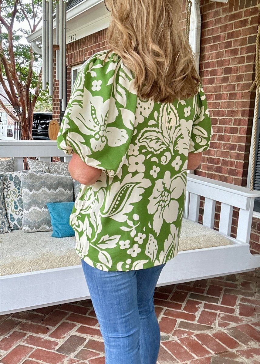 Green Mix Balloon Sleeve Top | Umgee - Jimberly's Boutique - Olive Branch - Mississippi