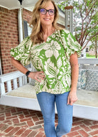 Green Mix Balloon Sleeve Top | Umgee - Jimberly's Boutique - Olive Branch - Mississippi