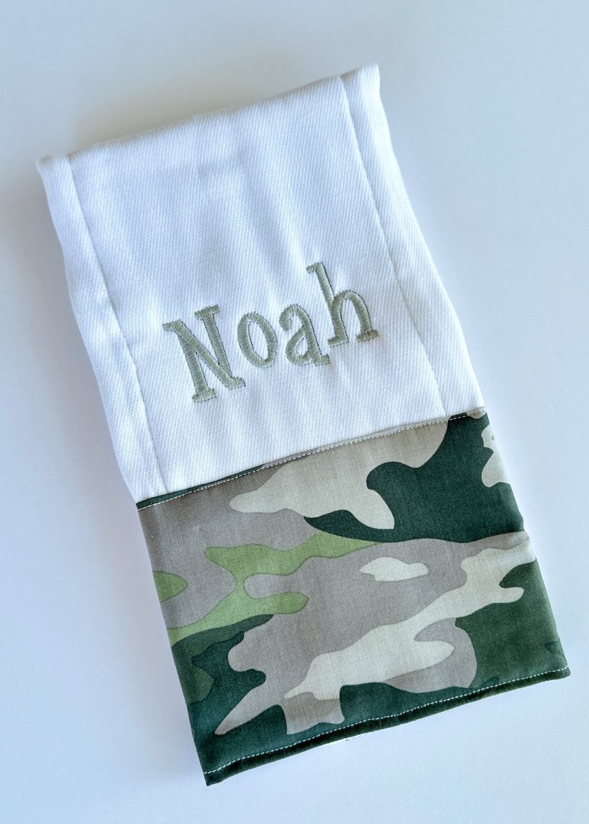 Green/Grey Camo Embroidered Burp Cloth - Jimberly's Boutique - Olive Branch - Mississippi