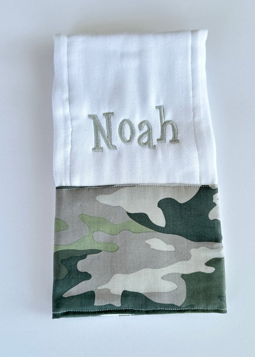 Green/Grey Camo Embroidered Burp Cloth - Jimberly's Boutique - Olive Branch - Mississippi