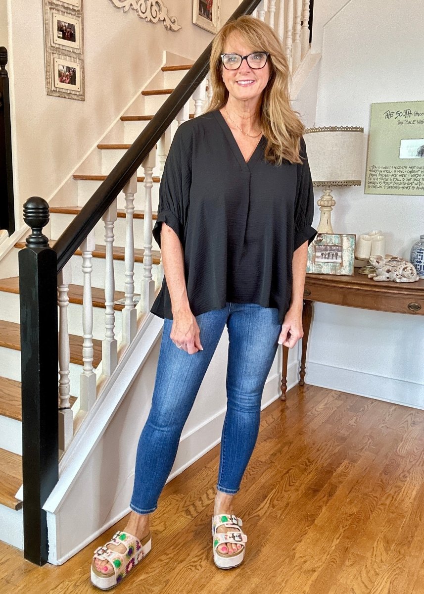 Gretchen V Neck Top - Black | Zenana - Shirts & Tops - Jimberly's Boutique - Olive Branch - Mississippi