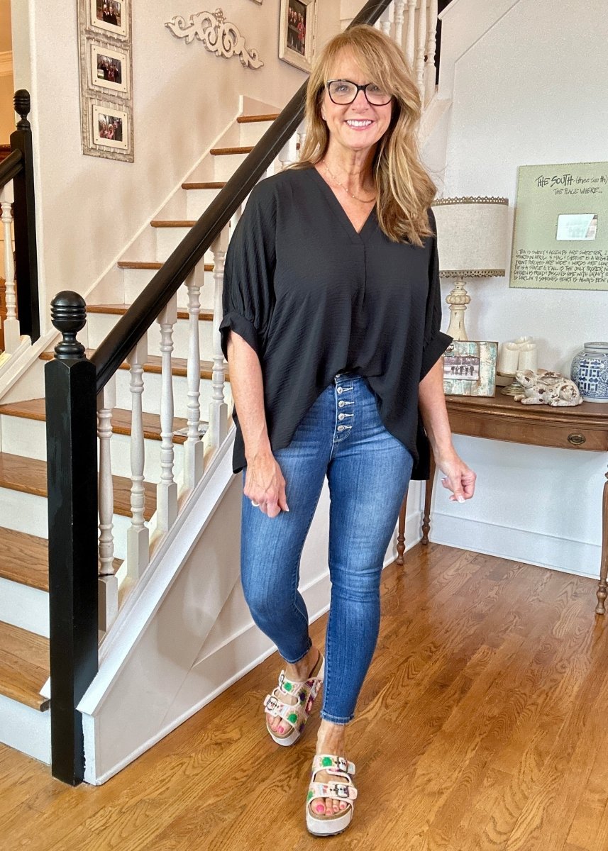 Gretchen V Neck Top - Black | Zenana - Shirts & Tops - Jimberly's Boutique - Olive Branch - Mississippi