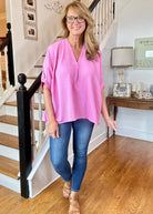 Gretchen V Neck Top - Candy Pink | Zenana - Shirts & Tops - Jimberly's Boutique - Olive Branch - Mississippi