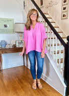 Gretchen V Neck Top - Candy Pink | Zenana - Shirts & Tops - Jimberly's Boutique - Olive Branch - Mississippi