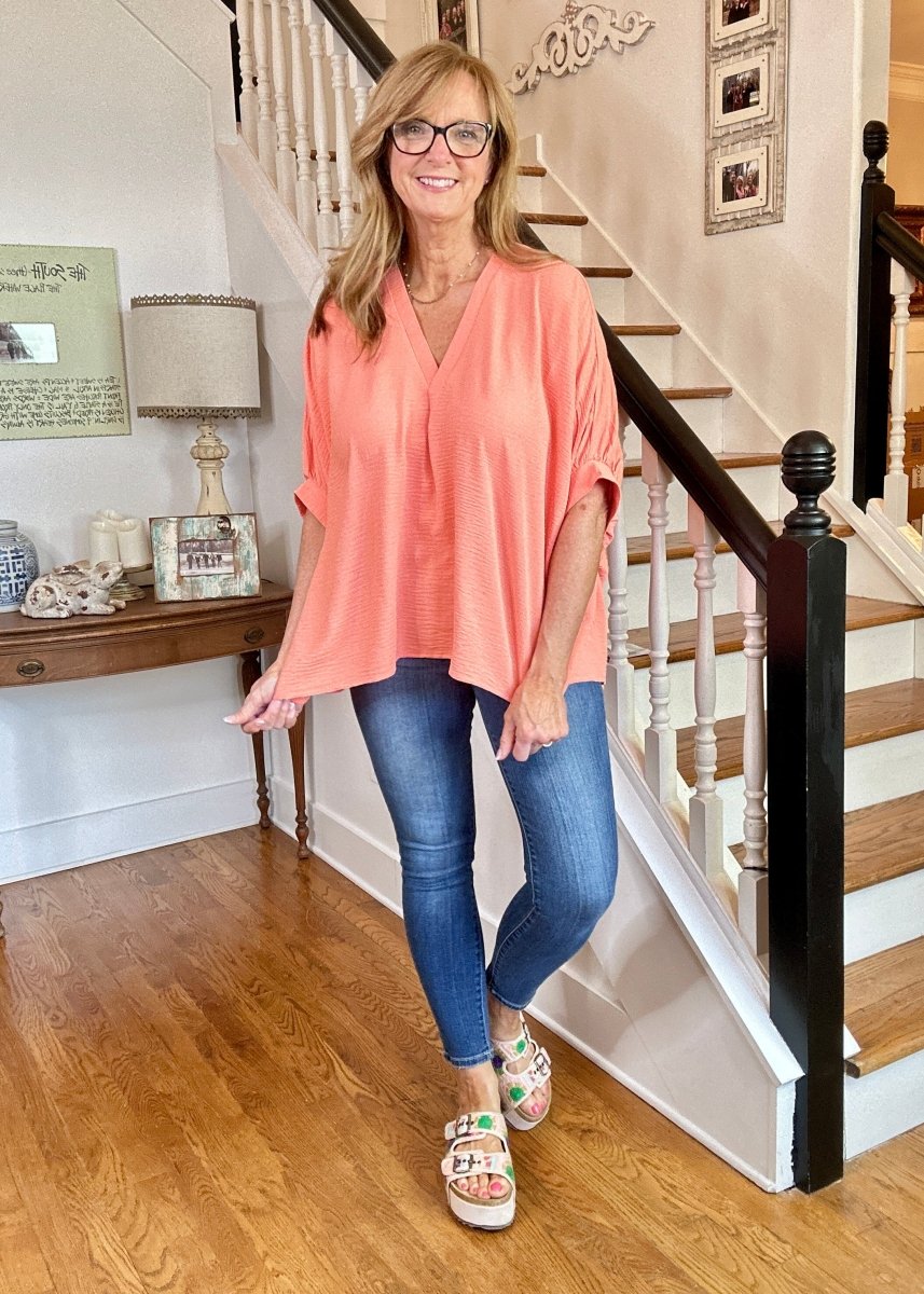 Gretchen V Neck Top - Coral | Zenana - Shirts & Tops - Jimberly's Boutique - Olive Branch - Mississippi